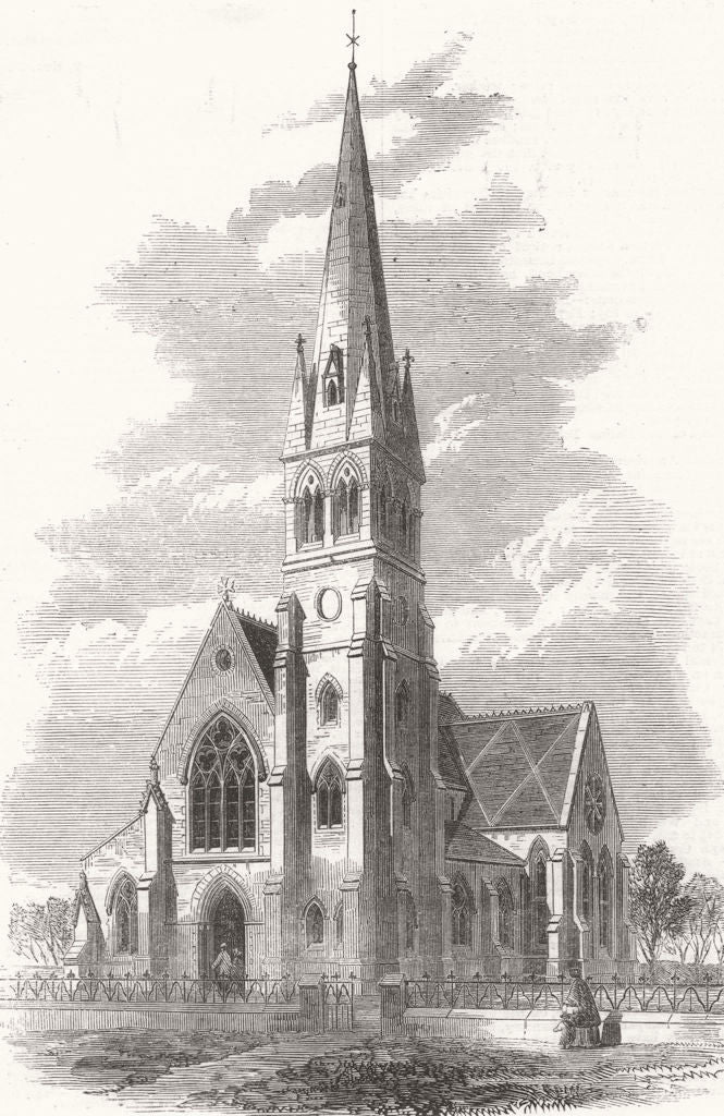 YORKS. St Oswald's Church, Fulford, Yorkshire 1868 old antique print picture